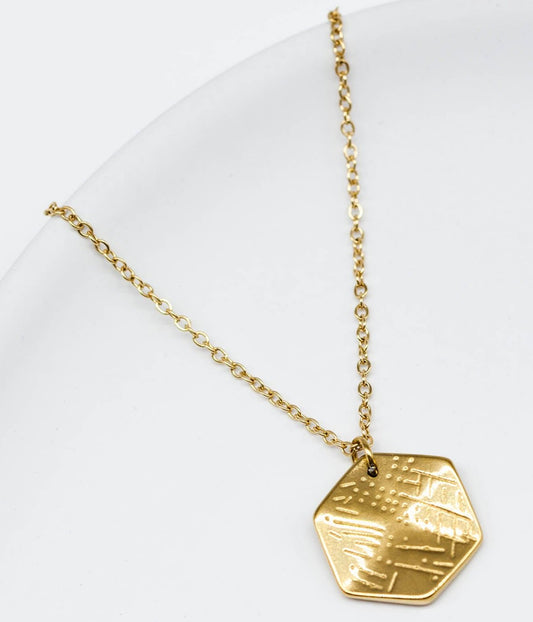 Collar Acero Medalla Hexagonal